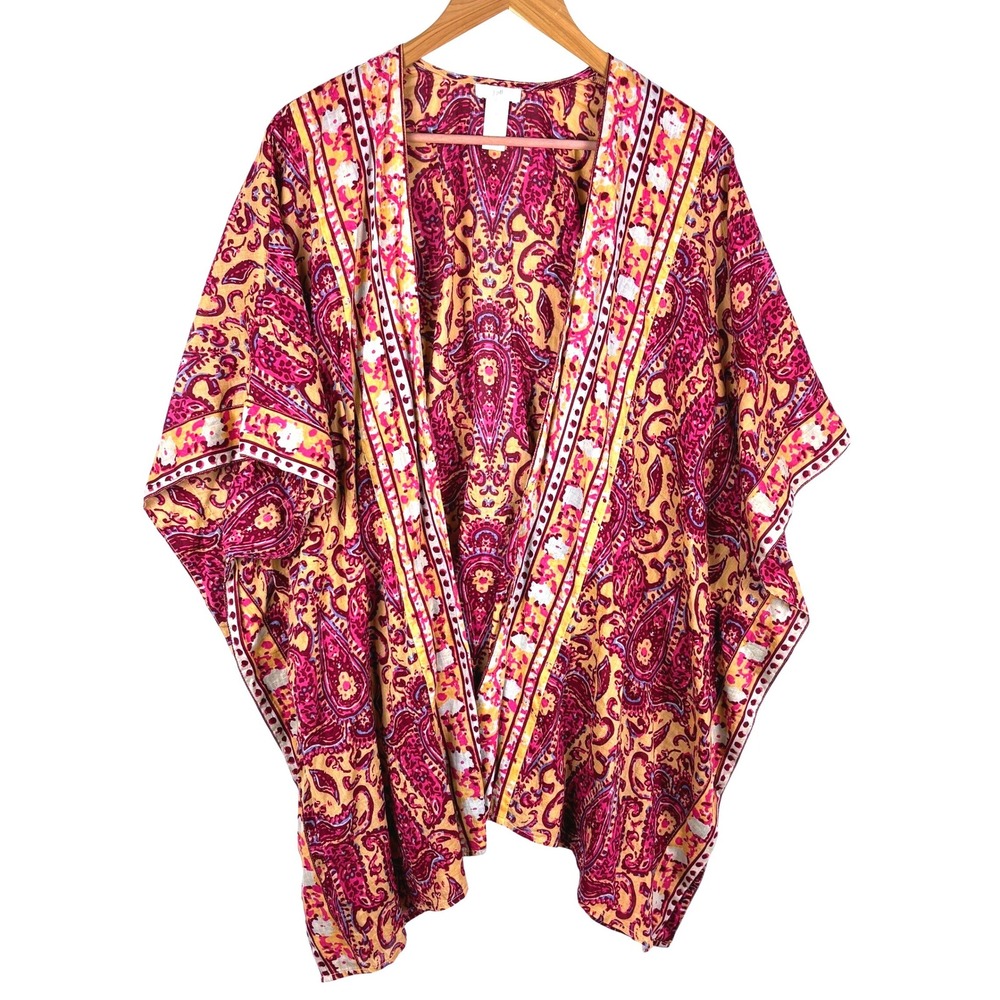 J. Jill Women Kimono Cardigan Coverup S-L Paisley Cotton Open Boho Festival